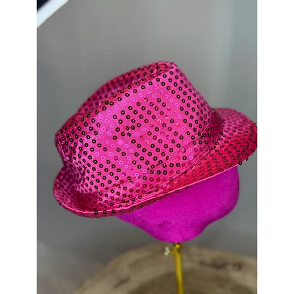 🎩 Electric Mammoth LED Light-Up Flashing Fedora Hat - Pink Sequins 🎩 - Picture 4 of 9